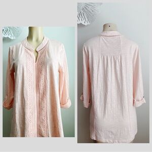 Soft Surroundings Pink Plush Rose Embroidered Tunic 100% Cotton Soft Quality Top